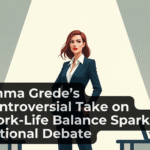 Emma Grede in a modern office setting representing the work-life balance debate among business leaders and employees in 2025